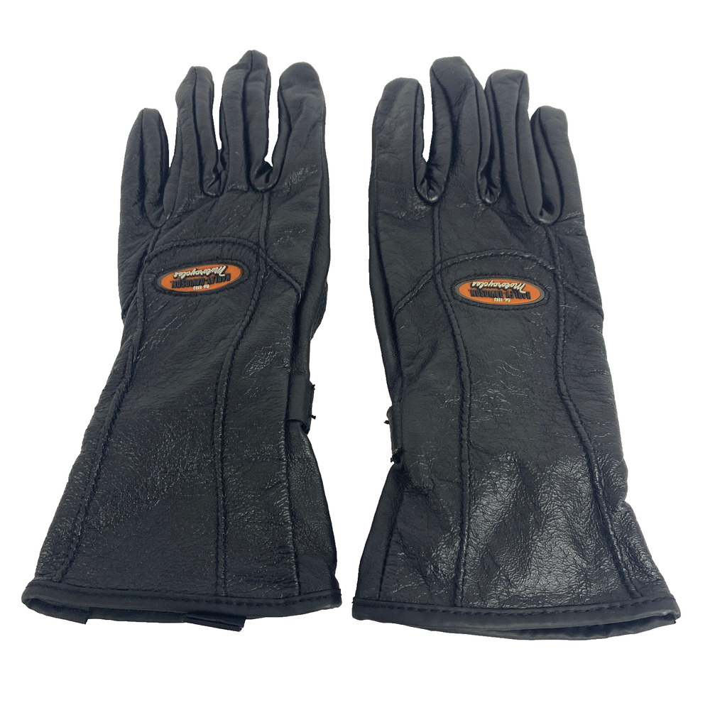 Vtg. Genuine Harley Davidson Women's M Black Leather Gloves Motorcycle Ladies